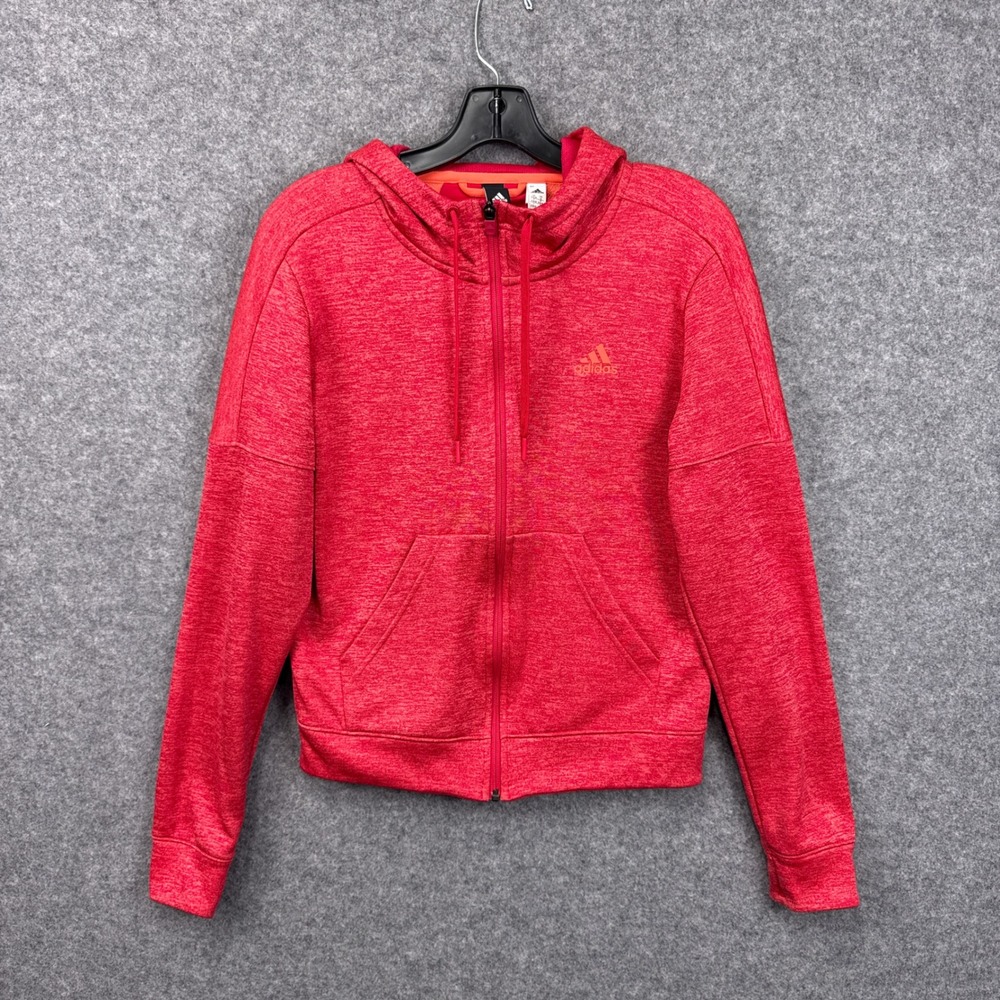 Adidas Hoodie Climawarm Full Zip Small Red Heathered Thumbhole Athletic Jacket